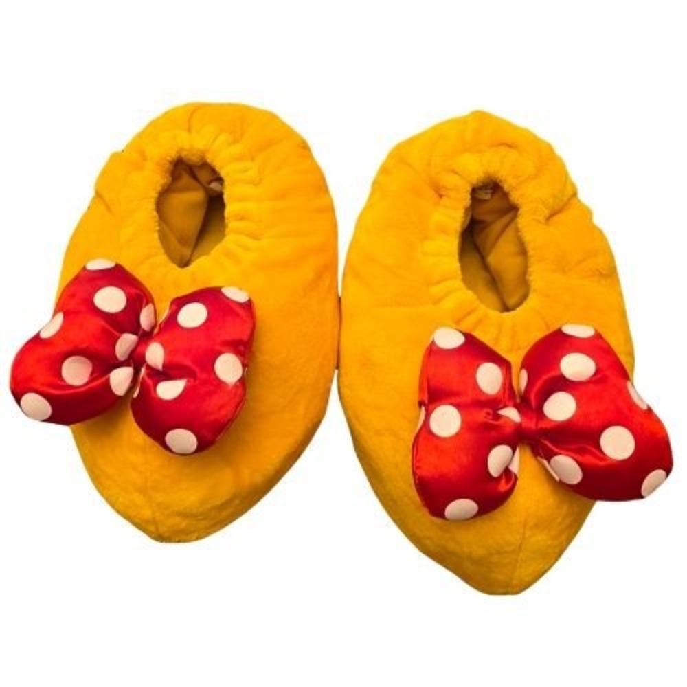 Disney Parks Minnie Mouse Heels Yellow Plush Slippers Polka Dot Bow Adult Med